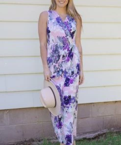 White Birch Dresses Baby Pink And Purple Floral Print Maxi Dress