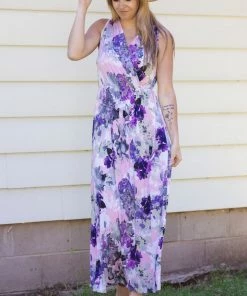 White Birch Dresses Baby Pink And Purple Floral Print Maxi Dress