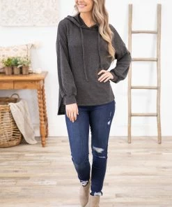 White Birch Charcoal Washed Rib Knit Hooded Top