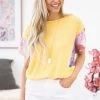 Hailey And Co Yellow Floral Print Sleeve Top SHORT SLEEVES