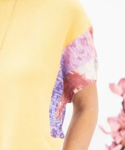 Hailey And Co Yellow Floral Print Sleeve Top SHORT SLEEVES