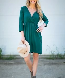 Zenana Emerald Green Surplice Dress