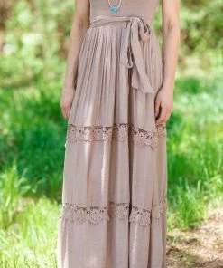Dress Day Mocha Smocked Bodice Strapless Maxi Dress