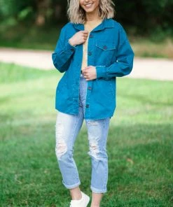 Zenana Teal Vintage Washed Shacket