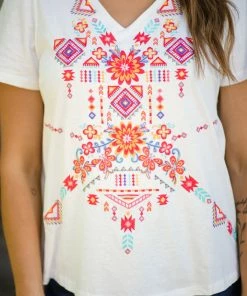 Andree By Unit White Multicolor Embroidered V-Neck Top Tops 8 Andree By Unit White Multicolor Embroidered V-Neck Top Tops