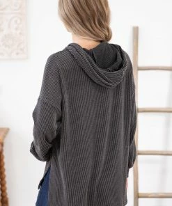White Birch Charcoal Washed Rib Knit Hooded Top