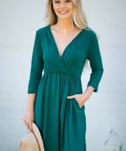 Zenana Emerald Green Surplice Dress