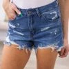 Rewash Dark Wash Button Fly Fray Hem Shorts Bottoms
