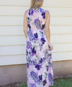White Birch Dresses Baby Pink And Purple Floral Print Maxi Dress