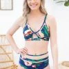Beach Joy SWIMWEAR Navy And Jade Floral Two Piece Swimsuit