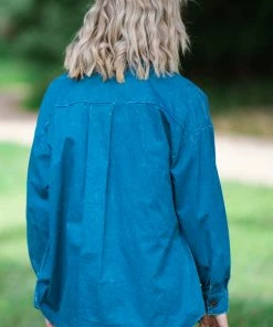Zenana Teal Vintage Washed Shacket
