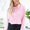Mono B LONG SLEEVES Pink Cowl Neck Dolman Sleeve Top