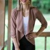 New Moa Collection MADE IN THE USA Mocha Drape Front Shirred Sleeve Blazer 1 New Moa Collection MADE IN THE USA Mocha Drape Front Shirred Sleeve Blazer