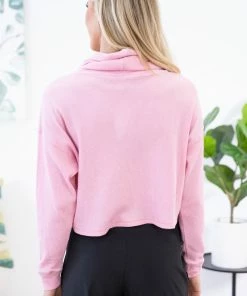 Mono B LONG SLEEVES Pink Cowl Neck Dolman Sleeve Top