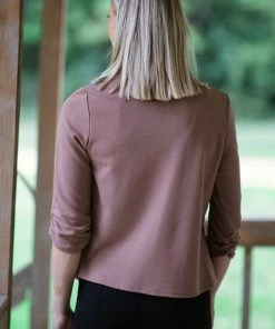 New Moa Collection MADE IN THE USA Mocha Drape Front Shirred Sleeve Blazer