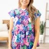 Jodifl Pink Multicolor Floral Ruffle Cap Sleeve Top 1 Jodifl Pink Multicolor Floral Ruffle Cap Sleeve Top