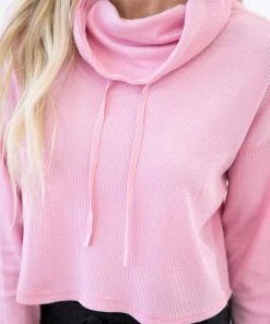 Mono B LONG SLEEVES Pink Cowl Neck Dolman Sleeve Top