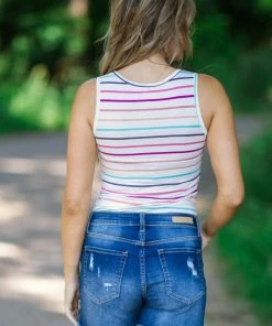 Hailey Apparel White Multicolor Stripe Henley Tank Tops 9 Hailey Apparel White Multicolor Stripe Henley Tank Tops