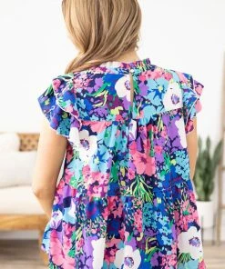 Jodifl Pink Multicolor Floral Ruffle Cap Sleeve Top 11 Jodifl Pink Multicolor Floral Ruffle Cap Sleeve Top