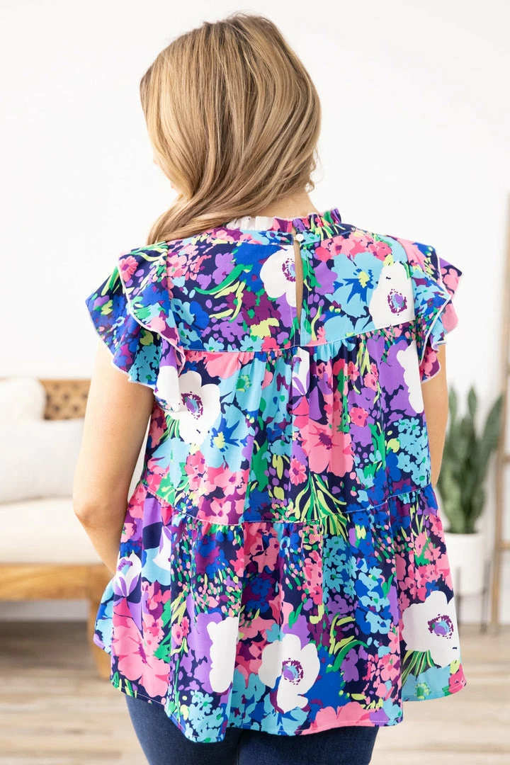 Jodifl Pink Multicolor Floral Ruffle Cap Sleeve Top 7 Jodifl Pink Multicolor Floral Ruffle Cap Sleeve Top