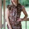 ADORA Cognac Flutter Sleeve Animal Print Top