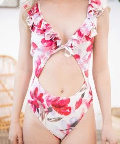 Beach Joy Ivory And Hot Pink Floral One Piece Swimsuit