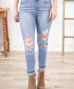 Rewash Light Wash Distressed Knee Jeans Bottoms