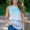 Lovely Melody Baby Blue Multicolor Floral Colorblock Tank Tops