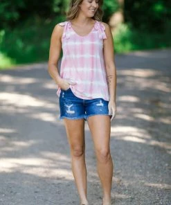 Haptics Blush Tie Shoulder Tie Dye Tank Tops