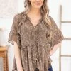 Wish List Olive Paisley Print Ruffle Detail Top