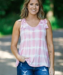 Haptics Blush Tie Shoulder Tie Dye Tank Tops