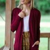 Cielo Tops PRE-ORDER Burgundy Lightweight Mid Length Cardigan Shipping Apx 8/1