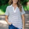 Heimish Ivory And Black Stripe Top With Collar