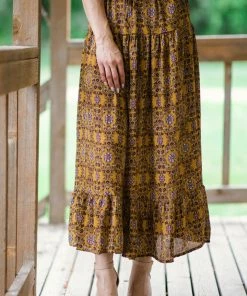 Cozy Casual Inc Bottoms Mustard Multicolor Boho Print Maxi Skirt