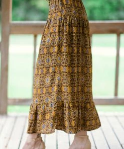Cozy Casual Inc Bottoms Mustard Multicolor Boho Print Maxi Skirt