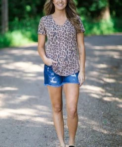 Twenty Ten Tan And Mocha Animal Print V-Neck Top Tops