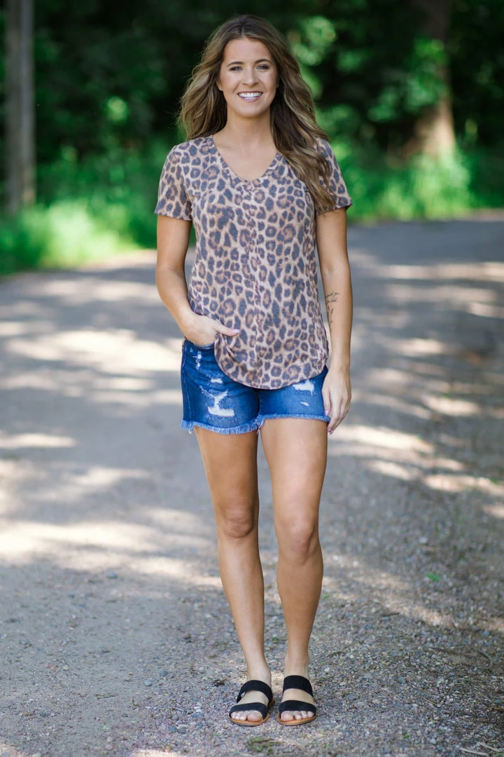 Twenty Ten Tan And Mocha Animal Print V-Neck Top Tops 4 Twenty Ten Tan And Mocha Animal Print V-Neck Top Tops