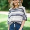 Rousseau Beige Multi Stripe Dolman Sleeve Top Tops 1 Rousseau Beige Multi Stripe Dolman Sleeve Top Tops