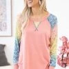 Hailey And Co Salmon Burnout Ombre Sleeve Top