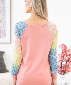 Hailey And Co Salmon Burnout Ombre Sleeve Top