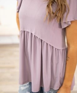 Mittoshop Tops Mauve Babydoll Top With Pleated Sleeve