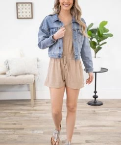Umgee Taupe Short Sleeve Romper Dresses
