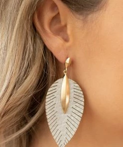 Essence NY INC Silver Faux Leather Leaf Earring Accessories
