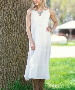 Blue B White Lace Thin Strap Criss-Cross Back Dress Dresses