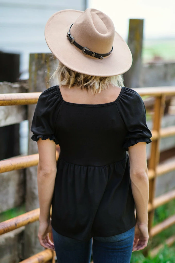 Staccato Tops Black Rib Knit Puff Sleeve Babydoll Top 5 Staccato Tops Black Rib Knit Puff Sleeve Babydoll Top