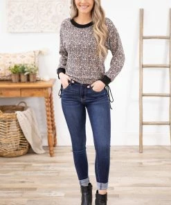 Gilli LONG SLEEVES Multicolor Floral Drawstring Hem Knit Top