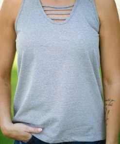 Doe & Rae Ash Grey Tank With Front Cutouts Tops