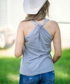 Doe & Rae Ash Grey Tank With Front Cutouts Tops 9 Doe & Rae Ash Grey Tank With Front Cutouts Tops