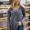 Hailey And Co Grey Cold Shoulder Criss-Cross Front Top 2 Hailey And Co Grey Cold Shoulder Criss-Cross Front Top