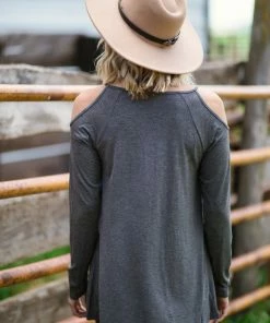 Hailey And Co Grey Cold Shoulder Criss-Cross Front Top